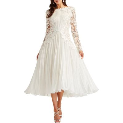 Tadashi Shoji Tadashi Shoji Long-Sleeve Ribbon Chiffon Midi Dress