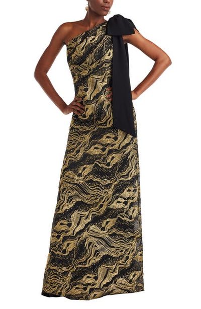 Tadashi Shoji Tadashi Shoji Metallic Jacquard One-Shoulder Gown