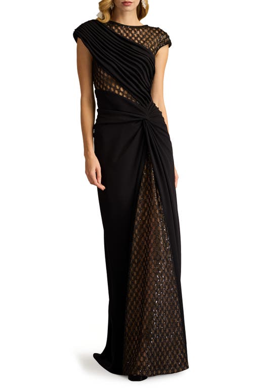 Tadashi Shoji Tadashi Shoji Mixed Media Cap Sleeve Crepe Gown