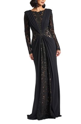 Tadashi Shoji - Peekaboo Lace Panel Long Sleeve Cocktail Dress in  Black/Beige at Nordstrom, Size Large