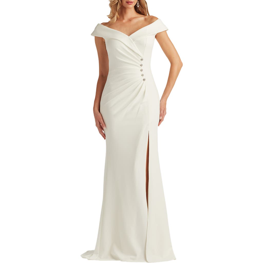 Tadashi Shoji Tadashi Shoji Off the Shoulder Crepe Trumpet Gown