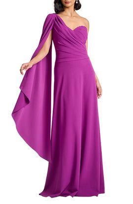 Tadashi Shoji Tadashi Shoji One Shoulder Cape Sleeve Crepe Gown