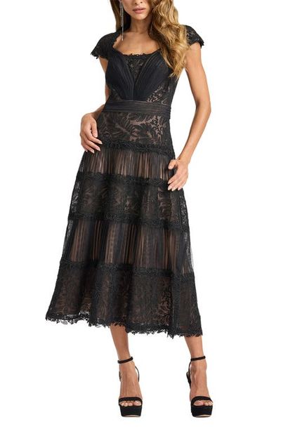 Tadashi Shoji Tadashi Shoji Pintuck Pleat Embroidery Detail Cocktail Midi Dress