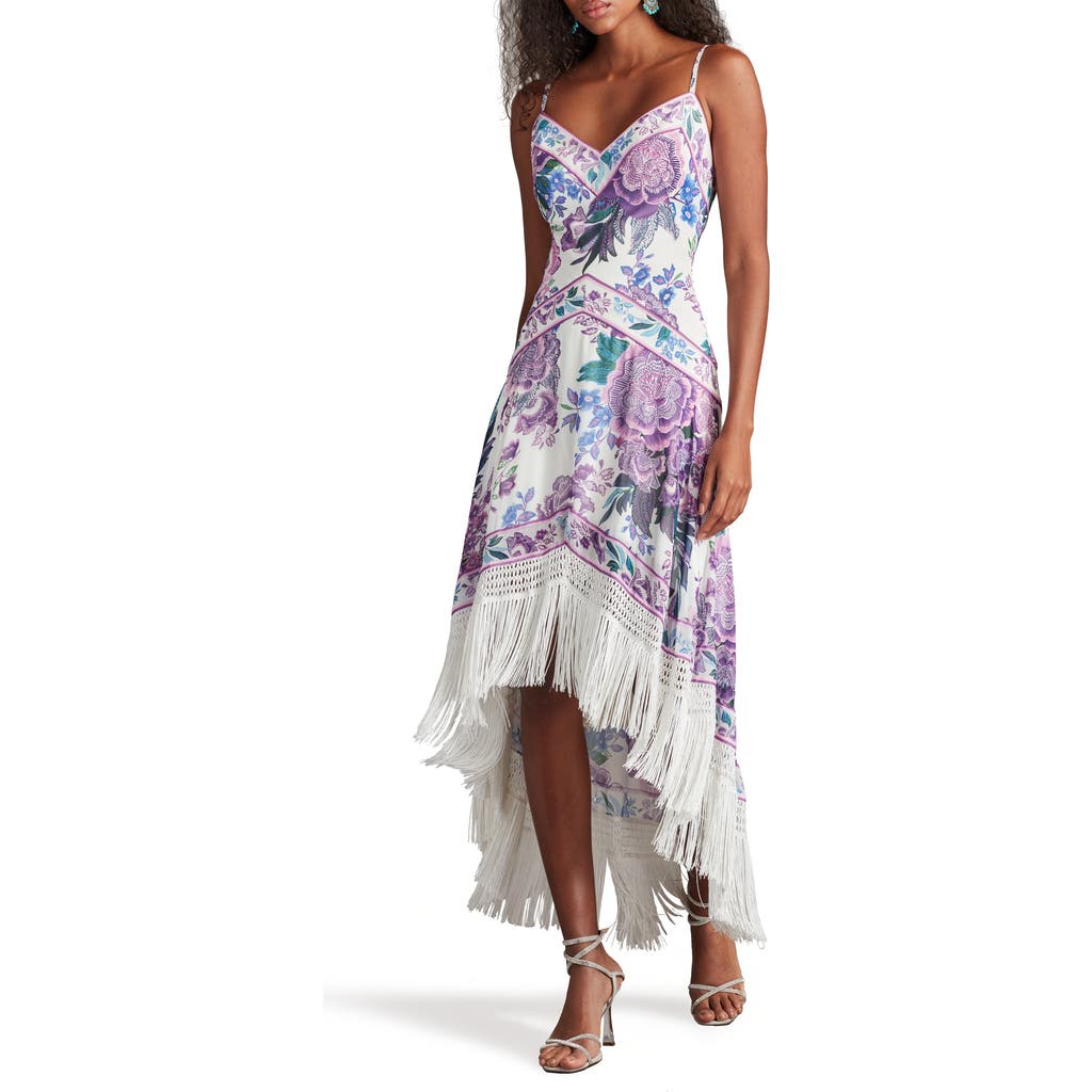 Tadashi Shoji Tadashi Shoji Scarf Print Fringe Detail High-Low Cocktail Dress