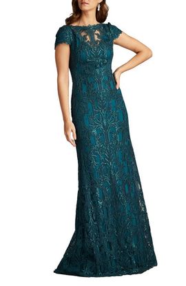 Tadashi Shoji Tadashi Shoji Sequin Leaf Print Sheath Gown