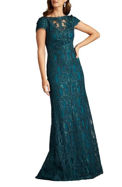 Tadashi Shoji Tadashi Shoji Sequin Leaf Print Sheath Gown
