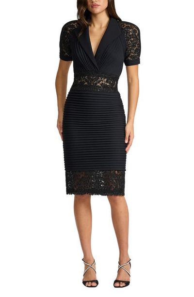 Tadashi Shoji Tadashi Shoji Short Sleeve Pintuck Lace Cocktail Dress