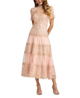 Tadashi Shoji Tadashi Shoji Stelly Lotus Embroidered Tulle Midi Dress