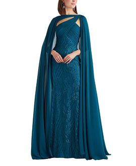 Tadashi Shoji Tadashi Shoji Tullett Sequin Embroidered Cape Gown