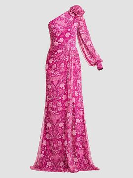 Tadashi Shoji Women's Bosson One-Shoulder Floral Chiffon Gown