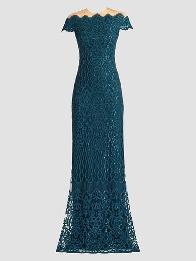 Tadashi Shoji Women's Embellished Lace Illusion-Neck Gown