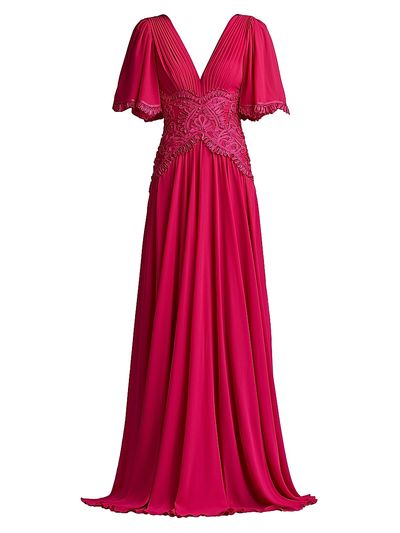 Tadashi Shoji Women's Lace-Trim Pleated Gown