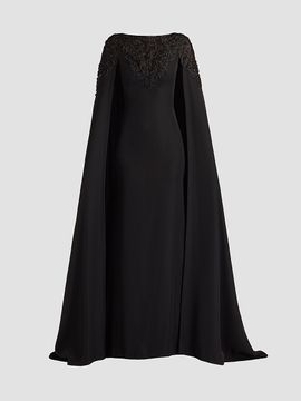 Tadashi Shoji Women's Massaro Embroidered Cape Gown