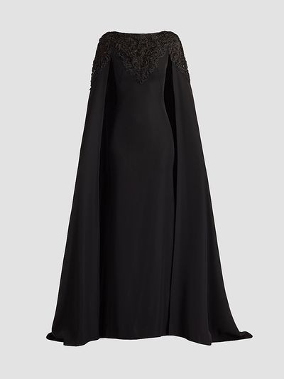 Tadashi Shoji Women's Massaro Embroidered Cape Gown