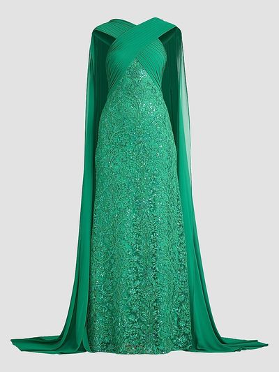 Tadashi Shoji Women's Sequin-Embroidered Lace Cape Gown
