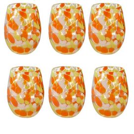 tag tag Confetti Glass Stemless Drinkware Set of 6 Orange Yellow 