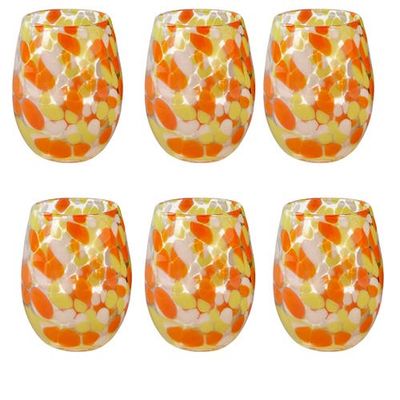 tag tag Confetti Glass Stemless Drinkware Set of 6 Orange Yellow 