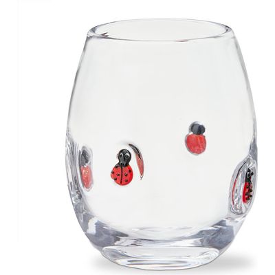 tag tag Ladybug Stemless Wine Glass 16 oz Red Multi Glass 3.5x3.5x4.5