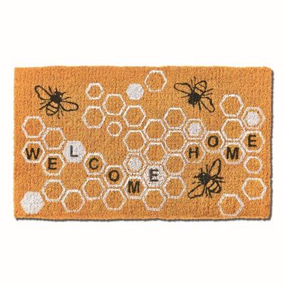 tag tag Welcome Home Honeycomb Bee Coir Door Mat Yellow