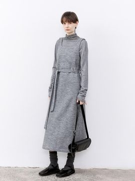 tageechita Belted Wool Sleeveless Dress [GRAY]