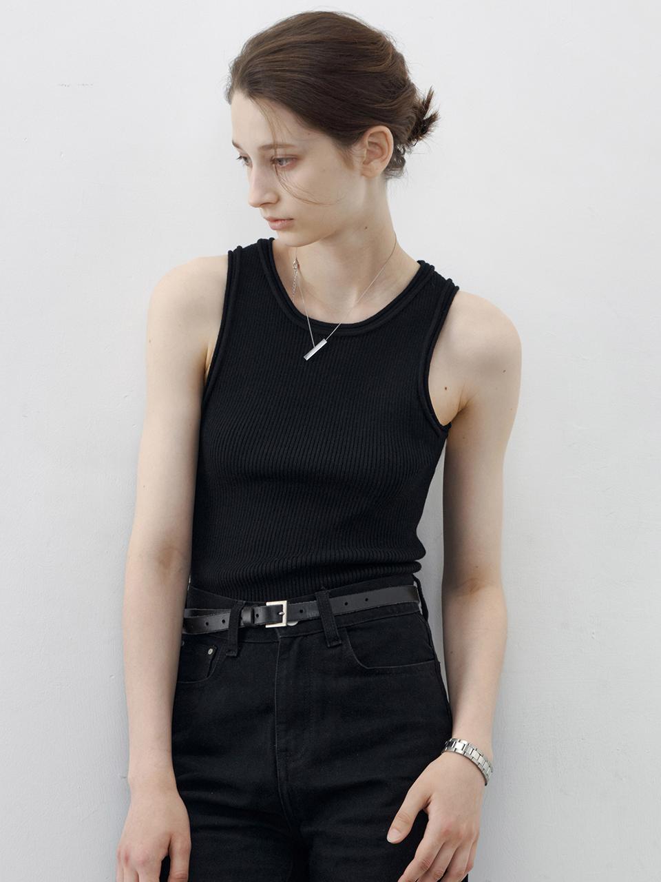 tageechita TG_Basic round sleeveless top_BLACK