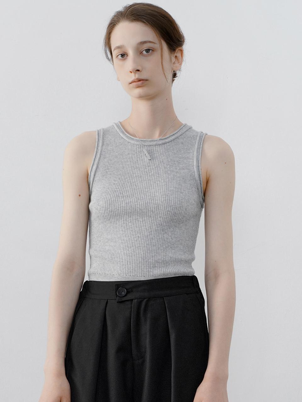 tageechita TG_Basic round sleeveless top_GRAY