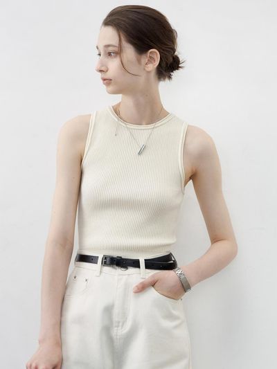 tageechita TG_Basic round sleeveless top_IVORY