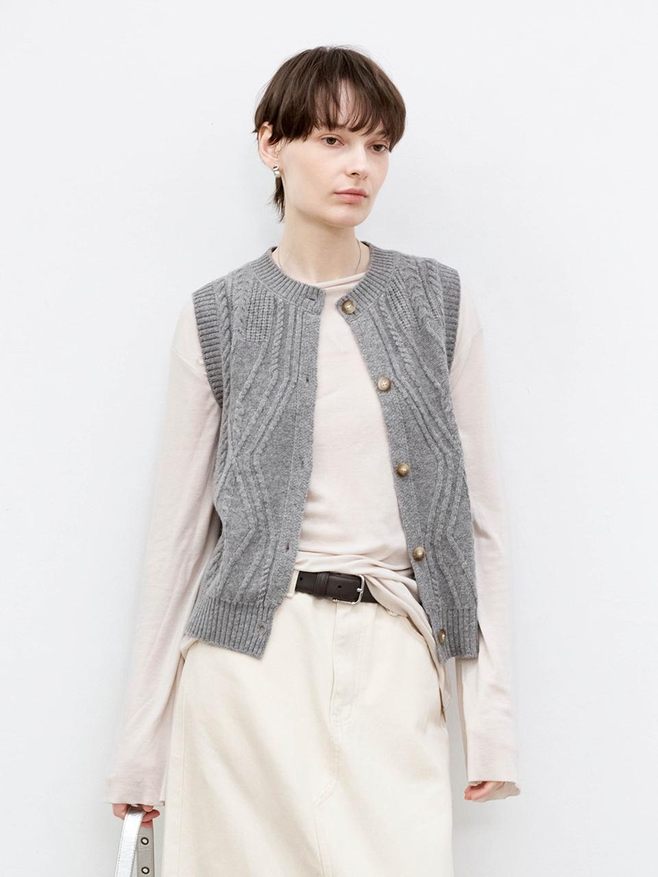 tageechita TG_Cable knit wool vest_GRAY