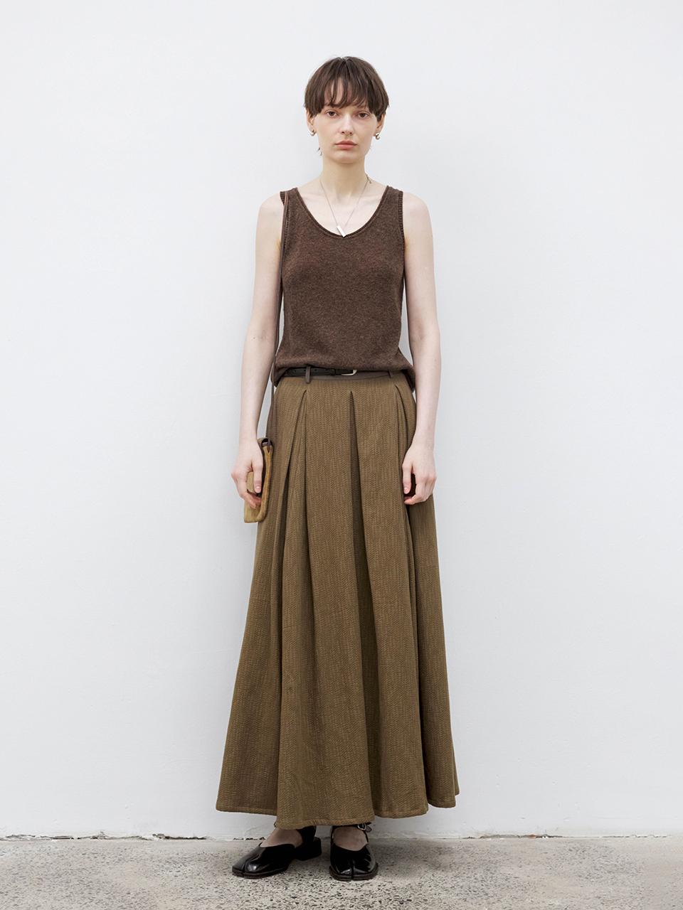 tageechita TG_Patchwork pleated brown skirt