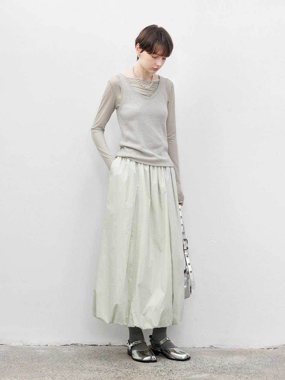 tageechita TG_Pleated long balloon skirt_GREEN