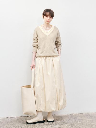 tageechita TG_Pleated long balloon skirt_IVORY