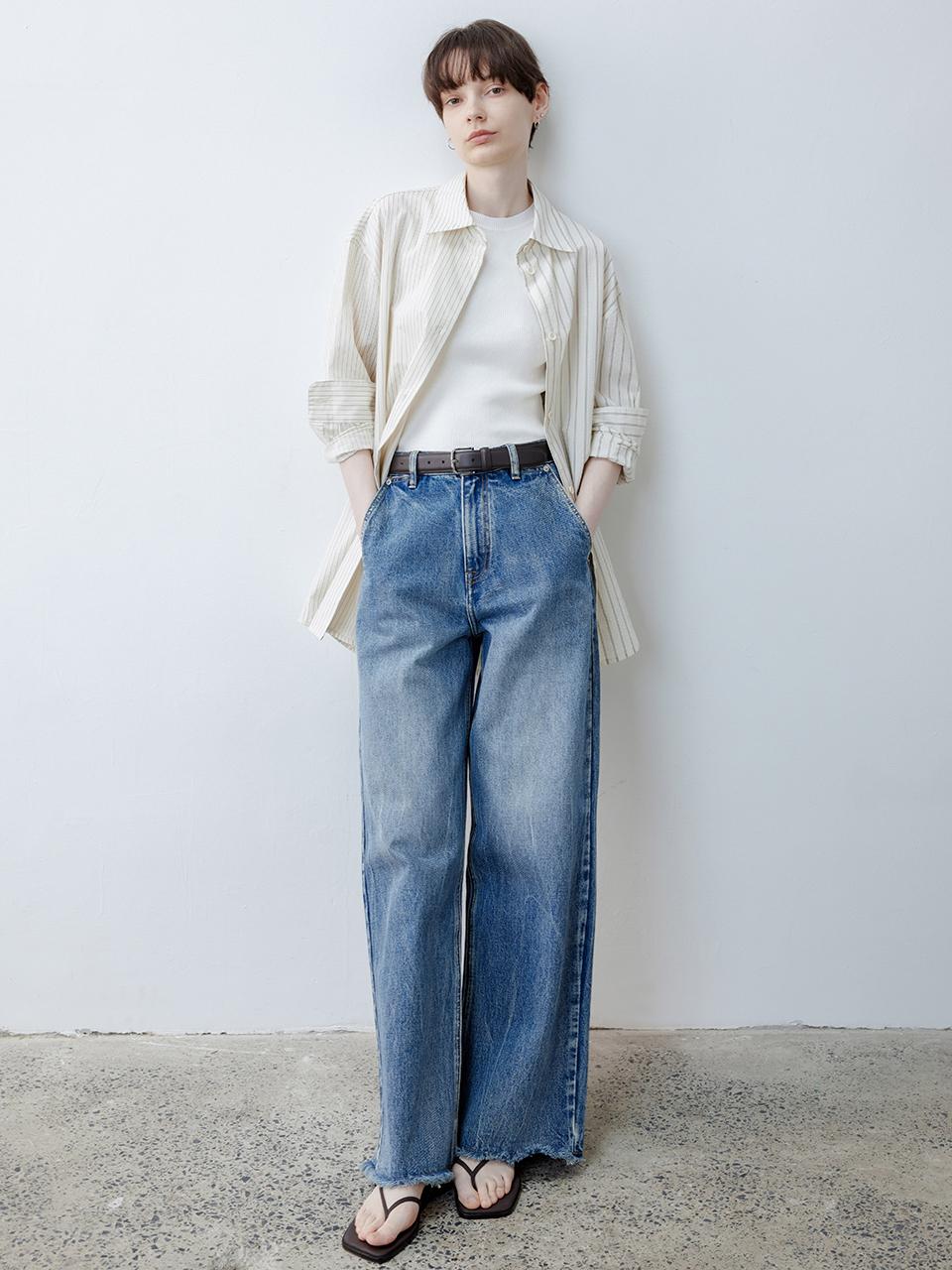 tageechita TG_Washed raw edge wide jeans