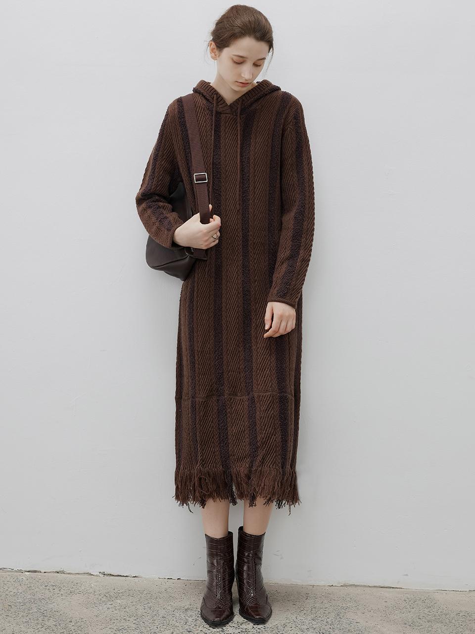 tageechita TG_Wool tassel hooded dress_BROWN