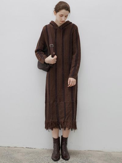 tageechita TG_Wool tassel hooded dress_BROWN