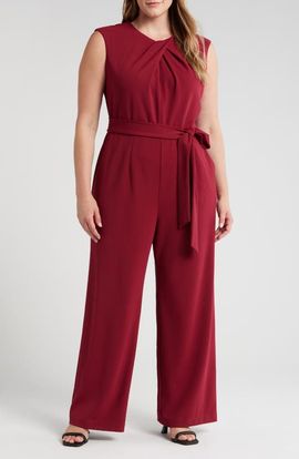 Tahari ASL Tahari ASL Cross Neck Tie Waist Sleeveless Jumpsuit