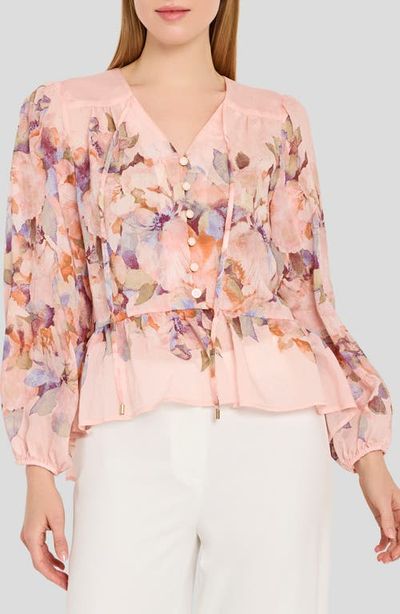 Tahari ASL Tahari ASL Floral Print Peplum Chiffon Top