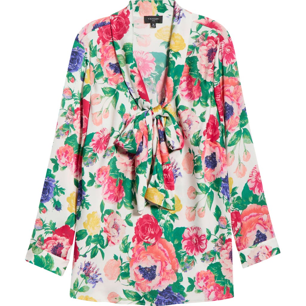 Tahari ASL Tahari ASL Floral Tie Neck Satin Top