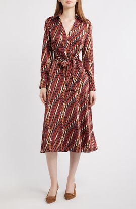 Tahari ASL Tahari ASL Geo Print Long Sleeve Midi Shirtdress