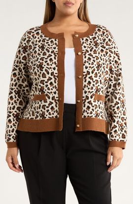 Tahari ASL Tahari ASL Leopard Jacquard Cardigan