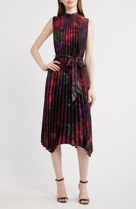 Tahari ASL Tahari ASL Matte Charmeuse Tie Waist Midi Dress
