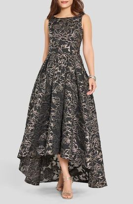 Tahari ASL Tahari ASL Metallic Floral Jacquard High Low Gown