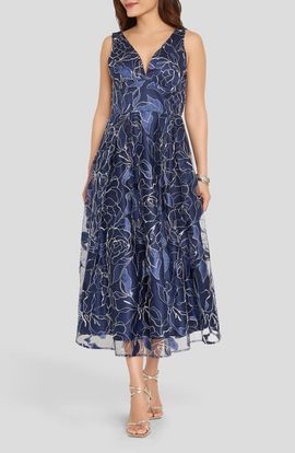 Tahari ASL Tahari ASL Metallic Soutache Sleeveless Midi Dress
