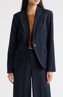 Tahari ASL Tahari ASL One-Button Denim Jacket