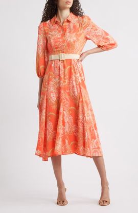 Tahari ASL Tahari ASL Paisley Belted Fit & Flare Shirtdress