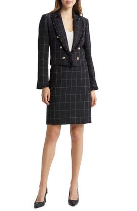 Tahari ASL Tahari ASL Plaid Fringe Jacket & Skirt