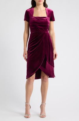 Tahari ASL Tahari ASL Pleated Fringe Velvet Cocktail Dress