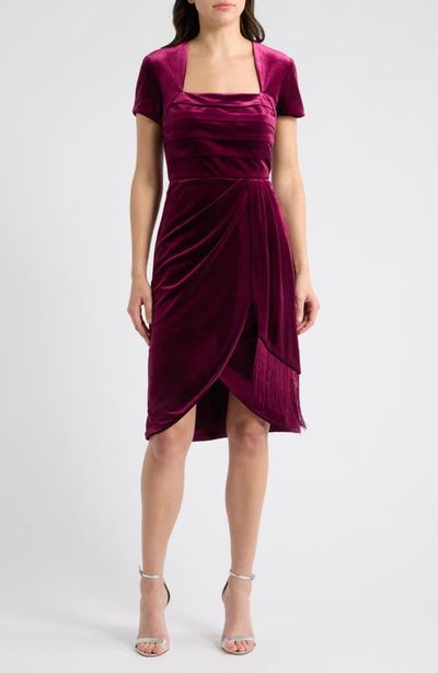 Tahari ASL Tahari ASL Pleated Fringe Velvet Cocktail Dress