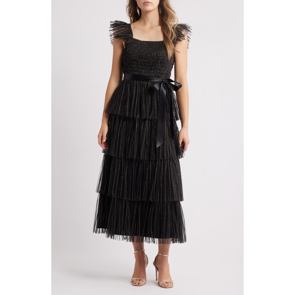 Tahari ASL Tahari ASL Pleated Tiered Metallic Dress