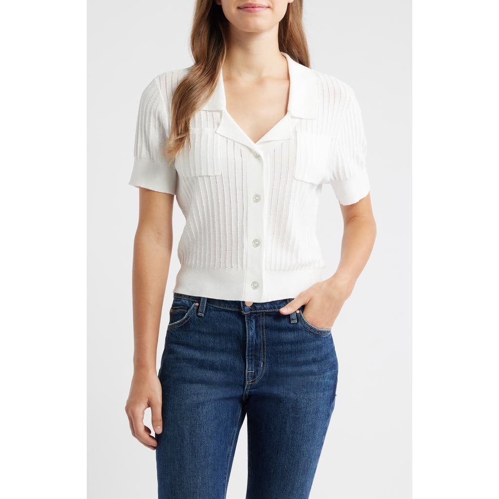 Tahari ASL Tahari ASL Pointelle Stitch Short Sleeve Cardigan
