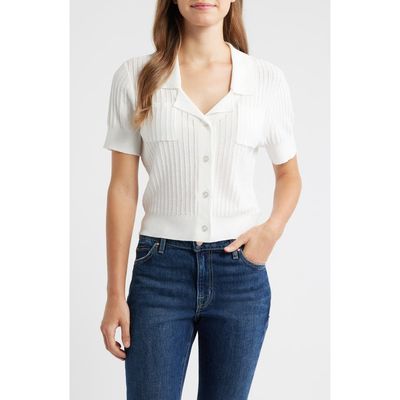 Tahari ASL Tahari ASL Pointelle Stitch Short Sleeve Cardigan
